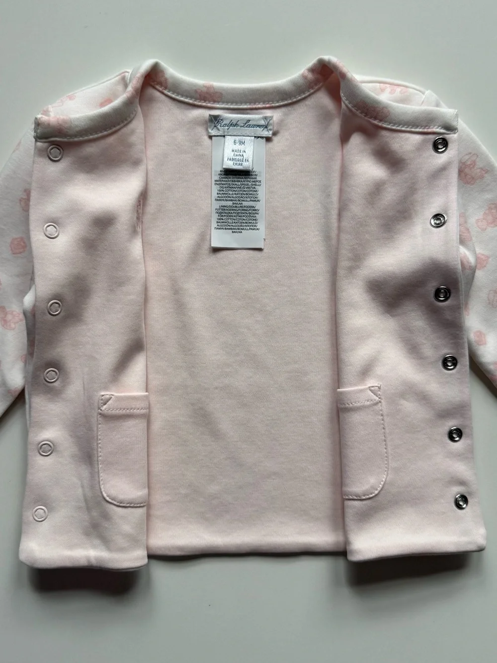 Ralph Lauren Baby Girl Pink Reversible Organic Cotton Jacket - Size 6-9M